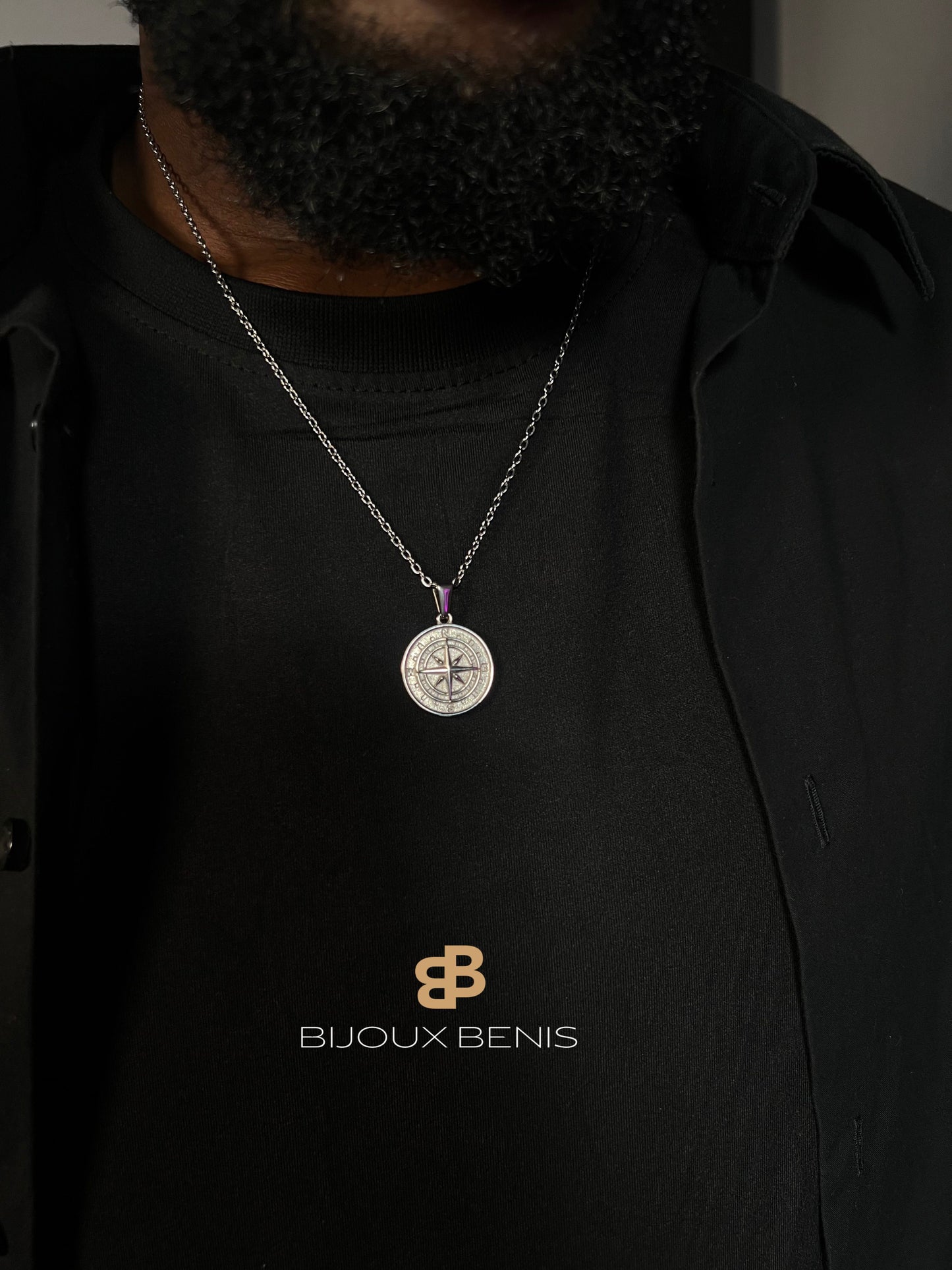 Collier Boussole (Argenté – Flat cable chain)